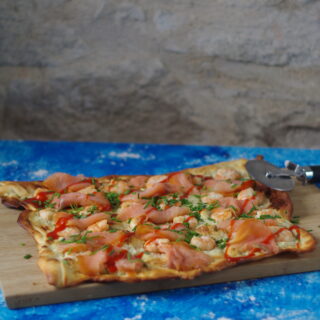 Pizza garnalen en zalm
