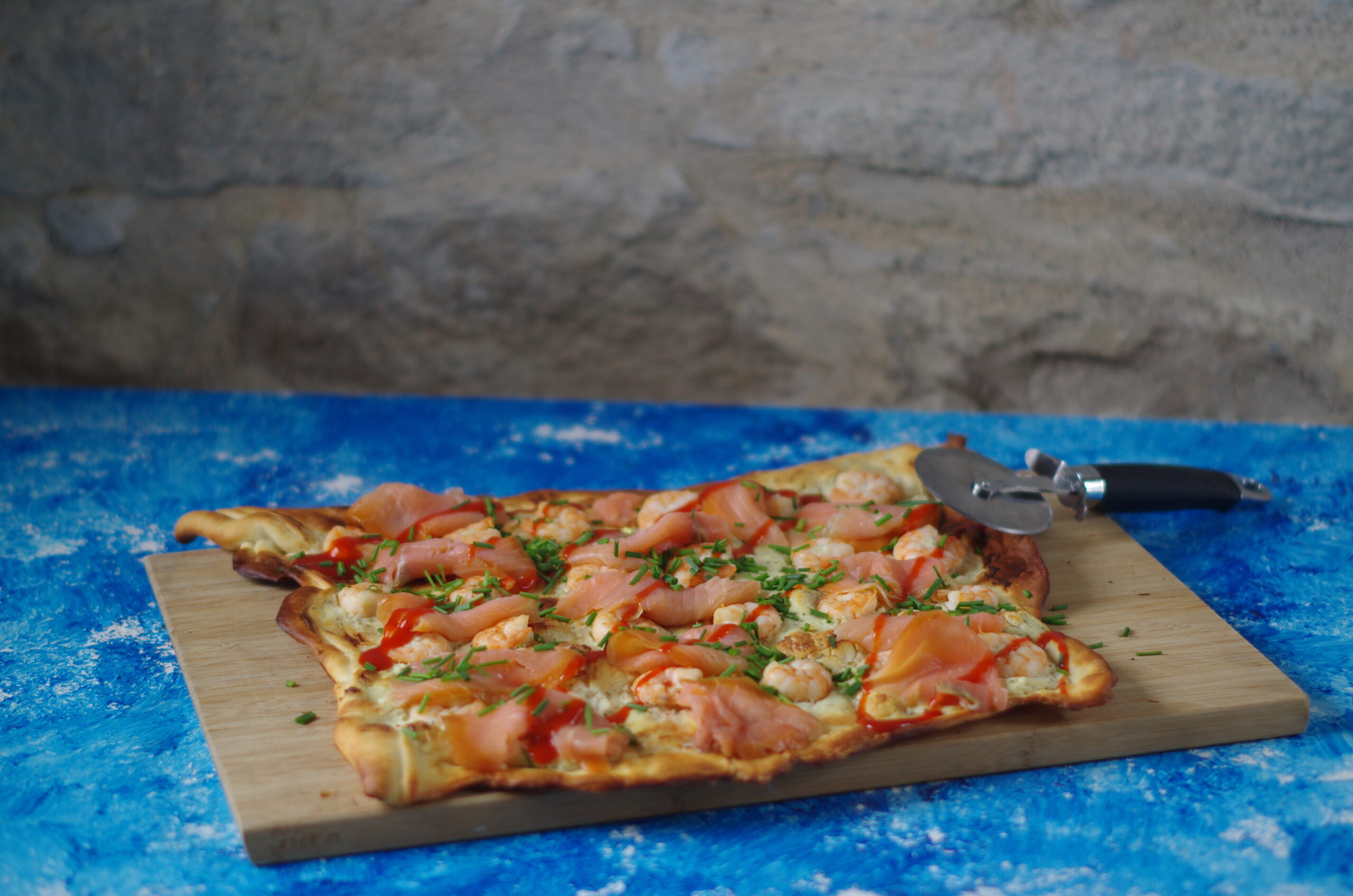 Pizza garnalen en zalm