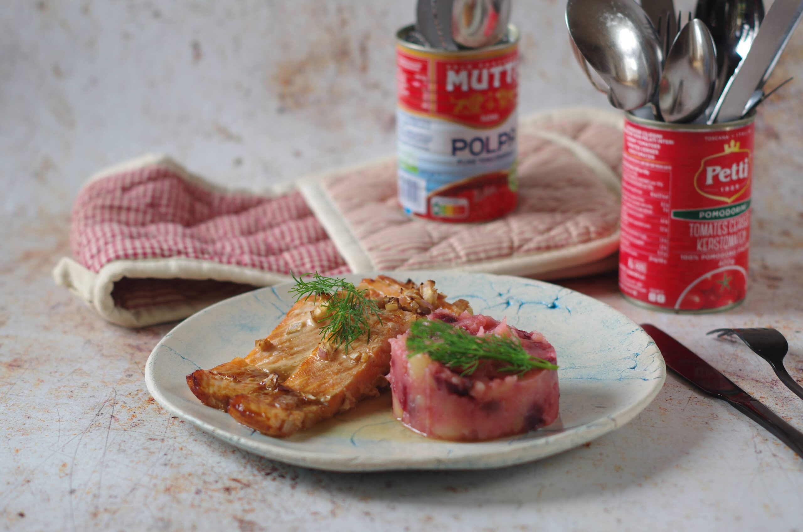 Zalm met bieten stamppot