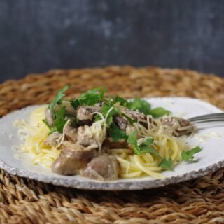 Spaghetti met kokos champignons roomsaus