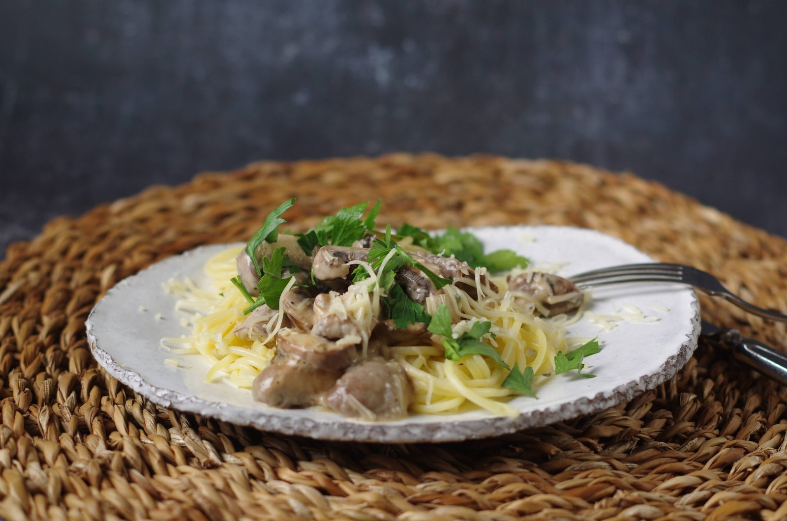 Spaghetti met kokos champignons roomsaus